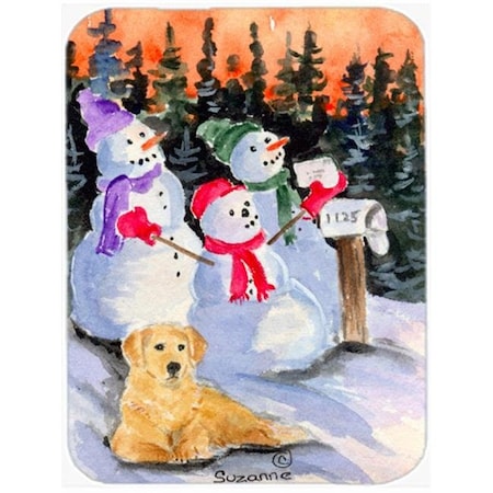 Carolines Treasures SS8989LCB Snowman With Golden Retriever Glass Cutting Board; Large